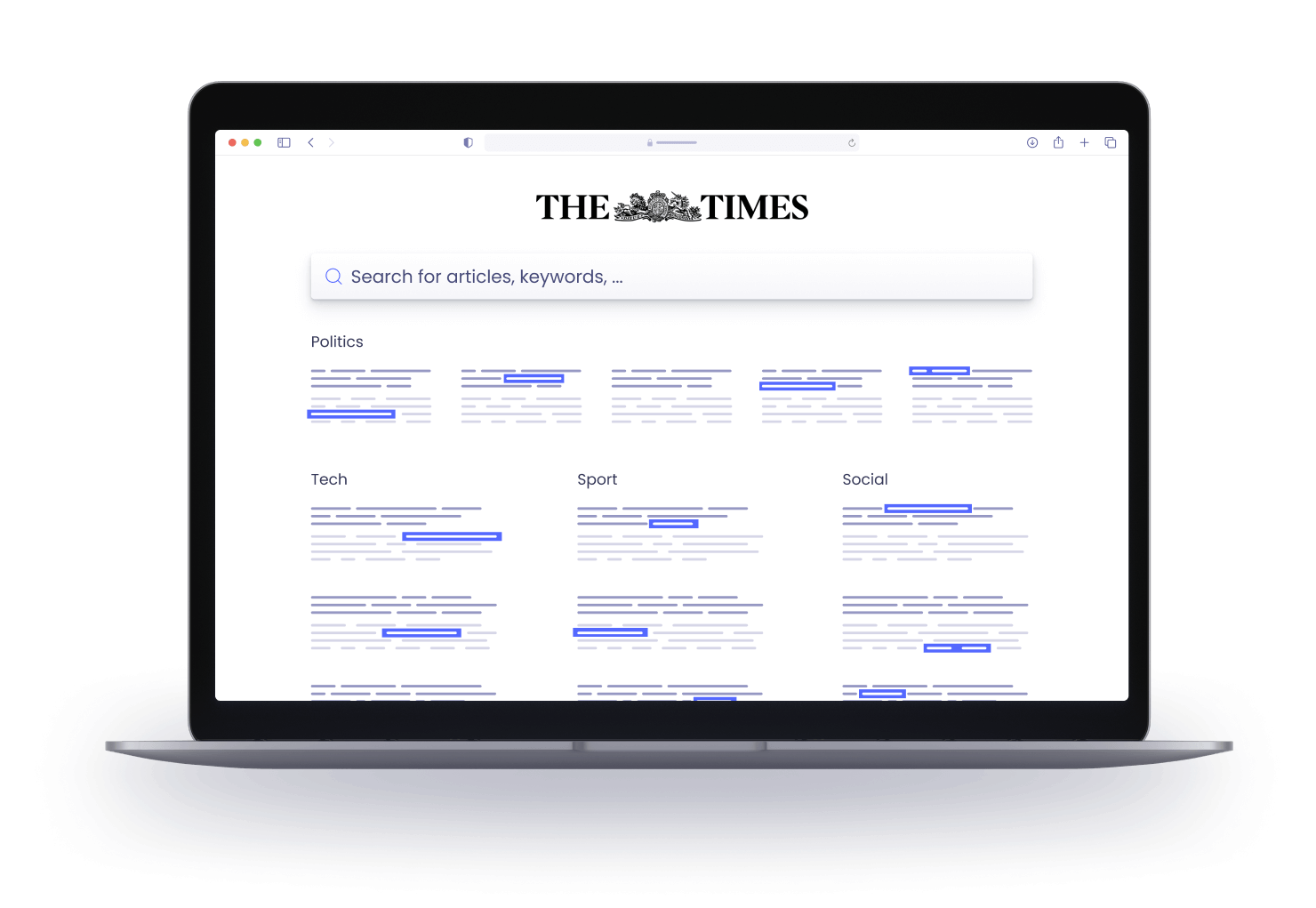 Computer on The Times' website, searching for keywords.